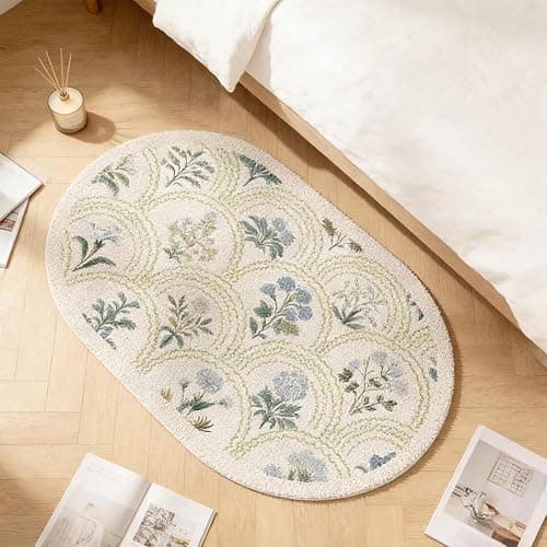 gdmgdr Spring Floral Bathroom Rug 32" x 20" Wild Flowers Bathroom Mat Boho Floral Bath Rug (Oval, Green) thumbnail 5