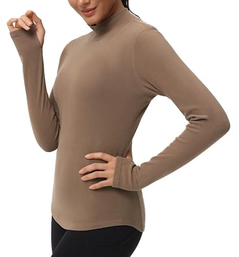 THE GYM PEOPLE Fleece Mock Turtleneck Pullover Base Layer Shirts Long Sleeve Workout Tops with Thumb Hole thumbnail 4