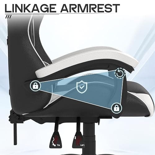 Racingreat Ergonomic Gaming Chair with Adjustable Height, Reclining Feature, Headrest, and Lumbar Support for Adults (Basics, White) thumbnail 6
