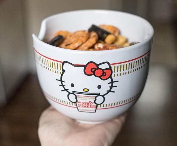 Hello Kitty Cup Noodles Japanese Ceramic Dinnerware Set | Includes 20-Ounce Ramen Bowl and Wooden Chopsticks | Asian Food Dish Set For Home Kitchen | Kawaii Anime Gifts, Official Sanrio Collectible thumbnail 2