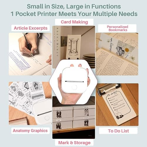 Mini Printer - T02 Bluetooth Inkless Instant Photo Printer, Small Thermal Pocket Sticker Printer, Portable Mobile Phone Picture Printer, for Students, Gift, Receipts, White (Bunny Case Not Included) - White - 1 Printer + 1 Roll Paper thumbnail 5
