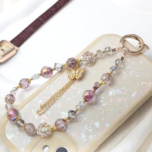 ANROFA Beaded Phone Wrist Strap,Crystal Keychain Wristlet,Camera Strap Wrist,Cute Phone Chain Wristlet Purse Bag Charms thumbnail 3
