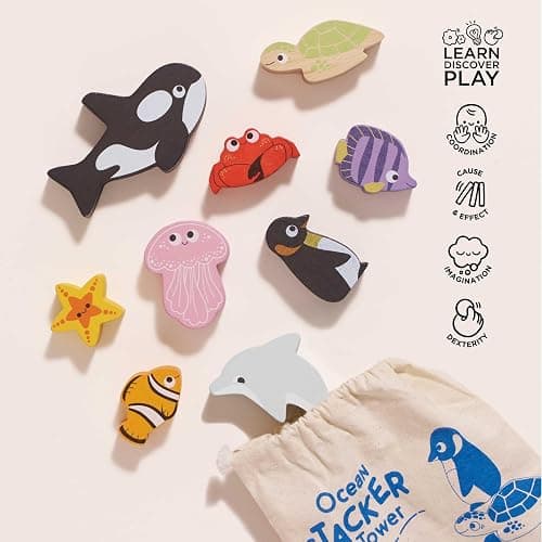 Le Toy Van Under the Sea Ocean Animals Stacking Toy and Bag | Sustainable Wooden Balancing Toy, Sea Animal Characters for Toddlers, Suitable for 18 Months and Up thumbnail 5