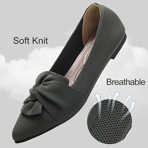 HIULYCENCE Flats for Womens Pointed Toe Ballet Flats with Bow Comfortable Knit Dressy Flats thumbnail 5