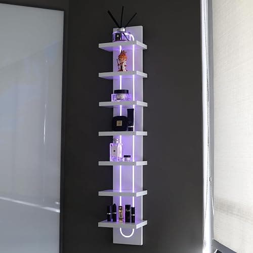 AskTag U-Shaped 7-Tier Compact Narrow RGB Light Wall Shelf Unit, White | Modern Vertical Shelf for Vanity, Ideal for Anime Figures, Perfumes, Cosmetics, Colleclibles - Image 1