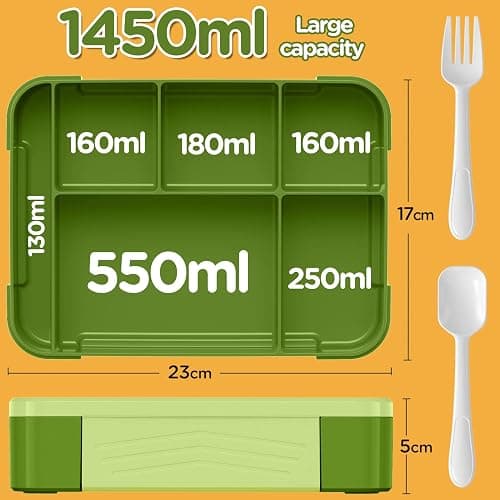 Jelife Bento Box Kids Lunch Box - 1450ml Large Leakproof 6 Compartments Kids Lunchbox Toddler Bento Box with Utensils for School, Book-Style Reusable Lunch Snack Containers for Daycare thumbnail 2