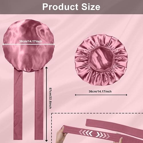 2Pcs Silk Hair Satin Bonnet for Sleeping Women,Large Satin Sleep Bonnets for Women with Elastic Tie Band Silk Hair Wrap with Ajustable Straps,Night Sleep Cap for Curly Braids,Black+Rose Gold thumbnail 8