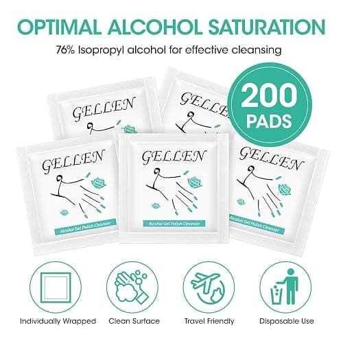 GELLEN Nail Cleanser Pads, 200 Pack Alcohol Prep Pads Nail Cleanser Wipes Remove Tacky Residue, Lint-free Glossy Wipes for Acrylic/Builder/Gel Polish Travel Individually Wrapped for Perfect Manicure thumbnail 2