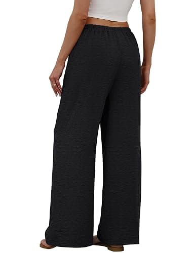 Sampeel Wide Leg Pants for Women Flowy Palazzo Drawstring Elastic Waist Trousers with Pockets Summer Beach Vacation Clothes thumbnail 5
