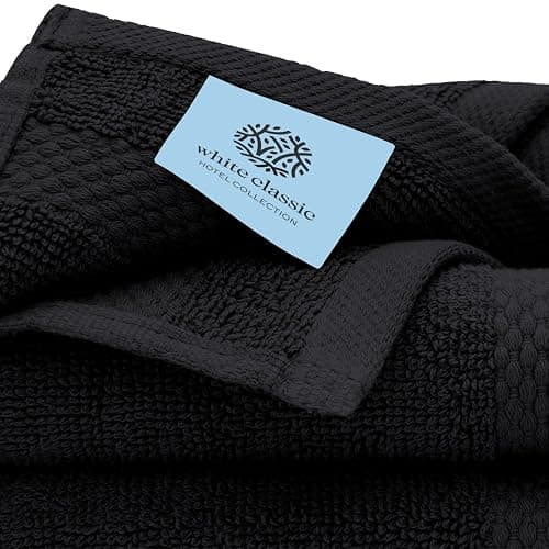 White Classic Luxury Bath Towel Set of 8 Pieces - 100% Turkish Cotton Highly Absorbent Towels for Bathroom, 2 Luxury Bath Towels 700GSM, 2 Hand Towels, 4 Washcloths, Black thumbnail 6
