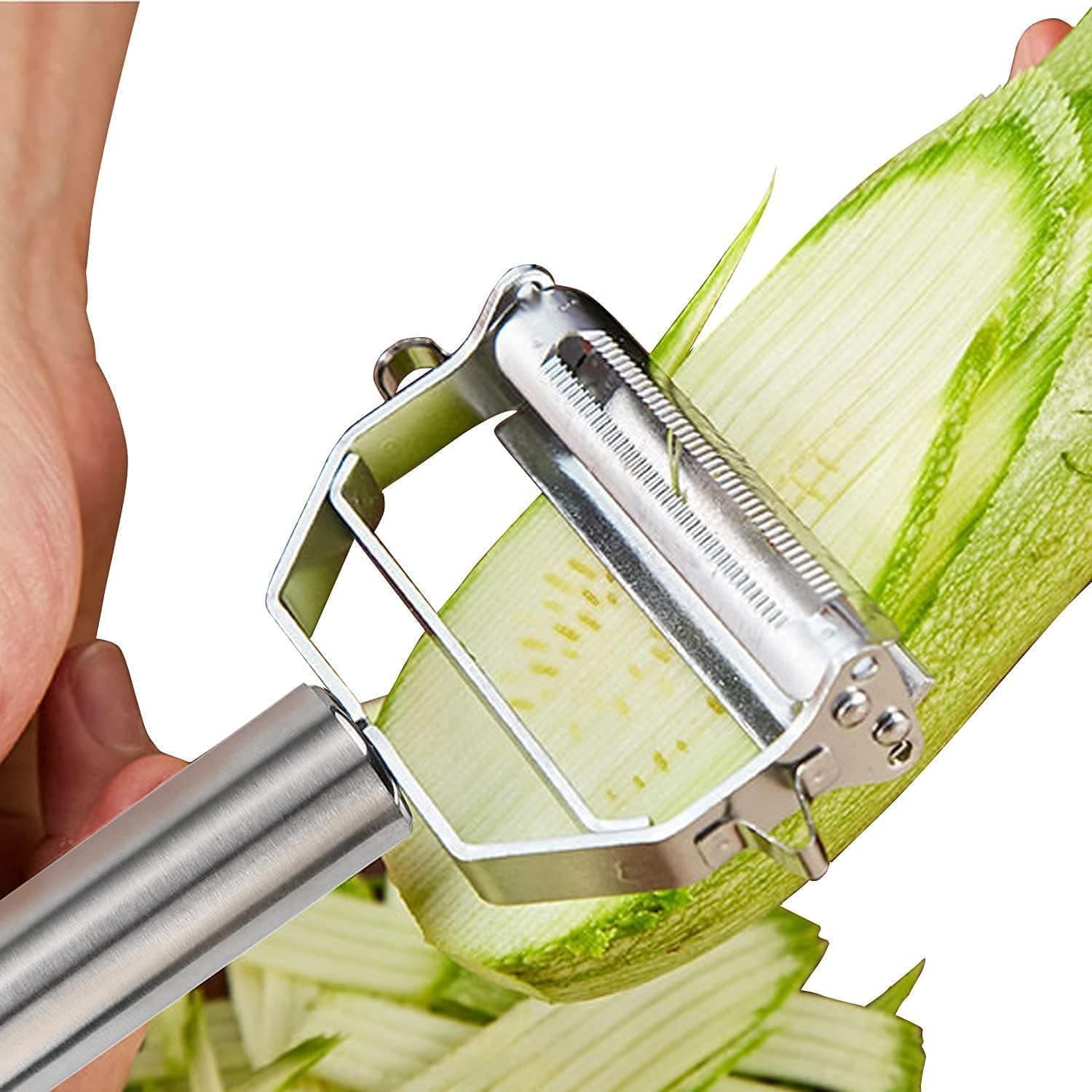 2 in 1 Peeler Julienne for Salad, Potato, Vegetable Slicer, Multi-Functional, Fruit Slicer, Adjustable Veggie Shredder, Kitchen Noodle Cutter, Stainless Steel (2 in 1 Peeler) thumbnail 6