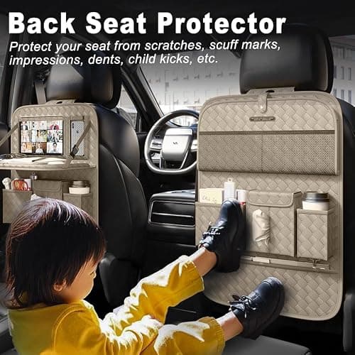 XDV Car Seat Organizers,Multi-functional Back Seat Protectors, Storage Pouches, and Tray Holders (for Cars, Kids, Seat Back and Rear Seats) (Woven Beige, 1 Pcs) thumbnail 3