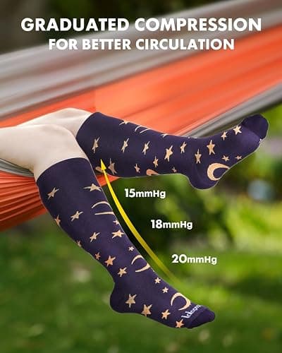 Lalapapa Bamboo Viscose Compression Socks for Women Men 2 Pairs 15-20mmHg Knee High Compression Socks Travel Nurse thumbnail 5