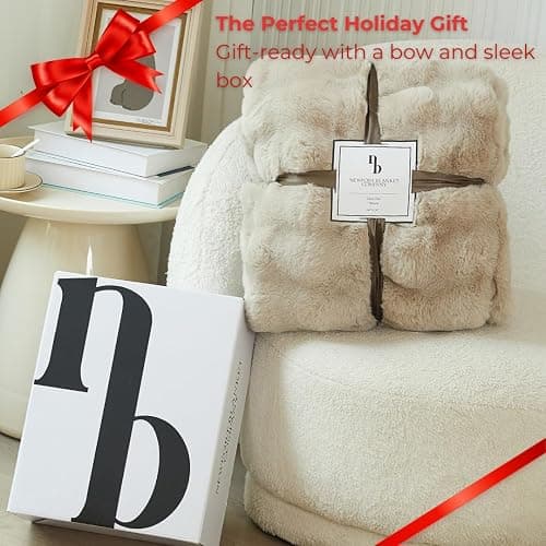 The Malibu Blanket - LuxeComfort Faux Fur Bubble Blanket 50"x60" Beachstone - Luxuriously Soft, Elegant, Reversible Design, Home Décor, Picnics, and Travel (Beachstone, Throw 50x60) thumbnail 2