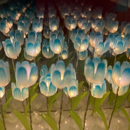 Joezhe Flower Cloud Night Lamp Artifical Tulip Night Light for Room Decor Led Mirror Lamp Sleeping Bedside Table Light Home Room Floral Ornaments Birthday Mothers Day Gift for Mom - Blue - Blue thumbnail 9