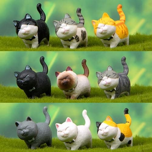 Halloluck 9 Pcs Cute Miniature Cat Figure Animal Cat Characters Decor Mini Figure Collection Decor, Cake Topper, Plant, Automobile Decoration,Landscape Scenes thumbnail 8