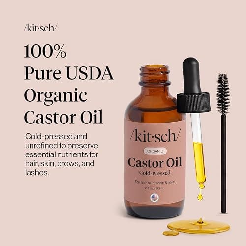 Kitsch Organic Castor Oil for Hair Growth - 100% Pure Castor Oil, Organic Cold Pressed Unrefined Glass Bottle for Face, Skin, Lashes, Brows, Scalp, Nails & Belly Button | Ideal Gifts for Women - 2 oz thumbnail 2