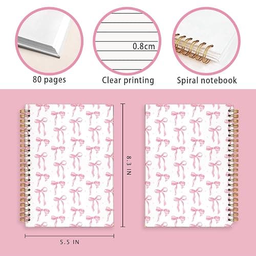 LIANGW Cute Pink Diary Journal for Teen Girls & Women, Cute School Supplies - Cute Preppy Bow Stuff Birthday Gifts for Women Girls, Coquette Stuff Pink Bow Bible Hardcover Spiral Notebook 5.5x8.3 thumbnail 3