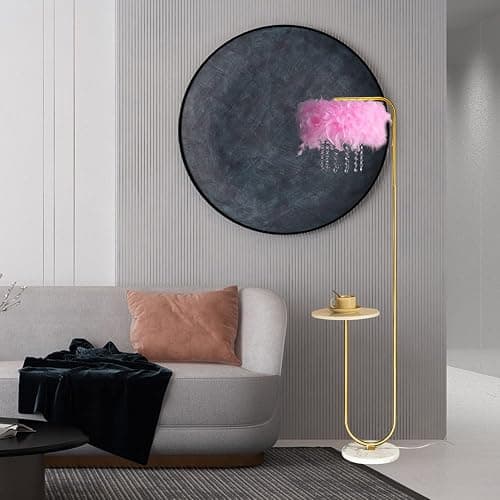 beaysyty Unique Led Pink Feather Floor Lamp with Tray,Ostrich Feather Stand Lamp,Living Room Bedroom Office Shop Window Decoration Lamp,Foot Switch and Brass/Gold Finish Arc Floor Lamp thumbnail 6