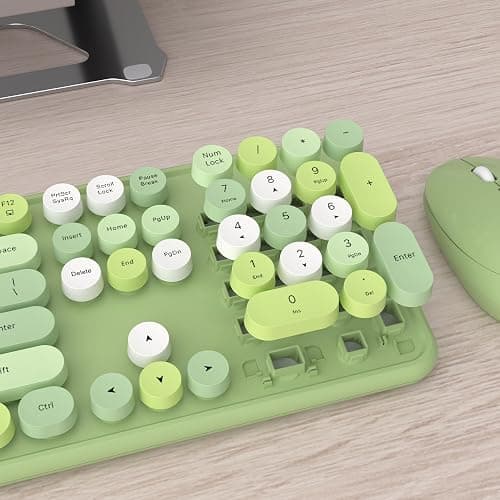 UBOTIE Colorful Computer Wireless Keyboards Mouse Combos, Typewriter Flexible Keys Office Full-Sized Keyboard, 2.4GHz Dropout-Free Connection and Optical Mouse (Green-Colorful) thumbnail 5