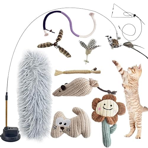CUUOOT 7-in-1 Kitten Toys for Indoor Cats with Washable Adhesive Suction Cup, Hanging Interactive Cat Toys, Silvervine Stick and Sisal Chew Rope Catnip Teething Toy for Bored Kitten - Image 1