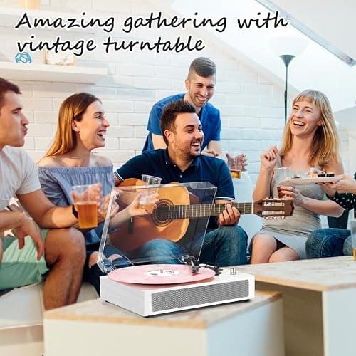 Vinyl Record Player Bluetooth with Bulit-in Speaker Extended Turntable Case | Vintage Belt-Driven 3-Speed Turntable, USB/TF Recording, Vinyl to Digital, 5 Modes on Bluetooth/USB /AUX RCA Line-Out, White thumbnail 3