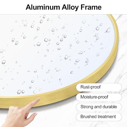 Heymirro Round Bathroom Mirror Wall Mirrors with Aluminum Alloy Matte Framed, for Bedroom, Vanity, Entryway Hall, Living Room(24 Inch,Gold) thumbnail 3