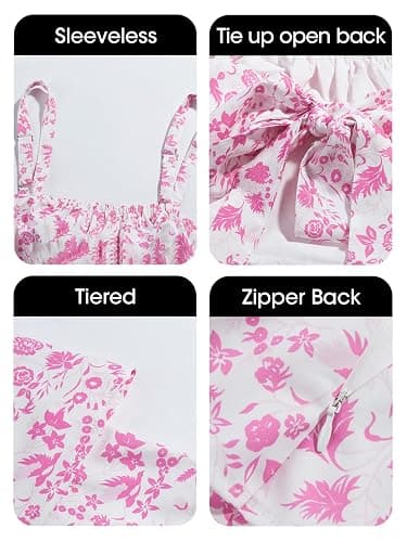 Wenrine Womens Summer Floral Maxi Dresses Sleeveless Spaghetti Strap Tie Back Ruffle Tiered Flowy Dresses thumbnail 4