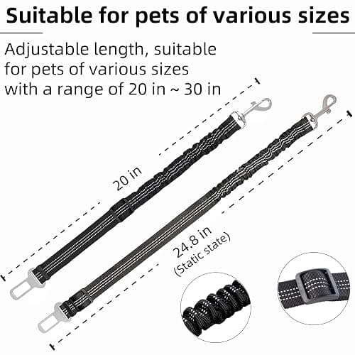 Aerkersun Dog Seat Belt for Car - Adjustable Dog Car Safety Harness, Elastic Cushioning Seatbelt Leash, Reinforced Metal Buckle Anti-Tangle Design, for Small and Medium Pets (Black) thumbnail 5
