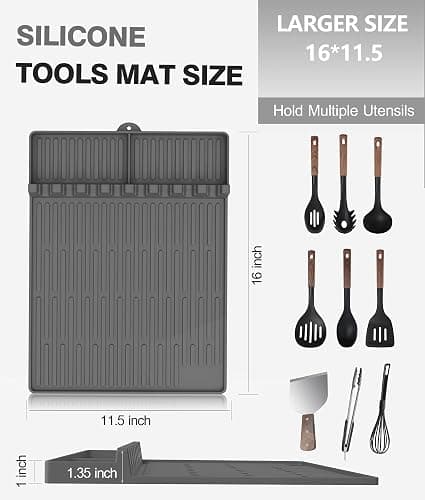 Silicone Griddle Tools Mat for Blackstone - Large Silicone Spatula Mat with Drip Pad - Griddle Mats BBQ Grill Accessories - Side Shelf Mats Grill Pad for Blackstone Griddles Accessories (Gray) thumbnail 2