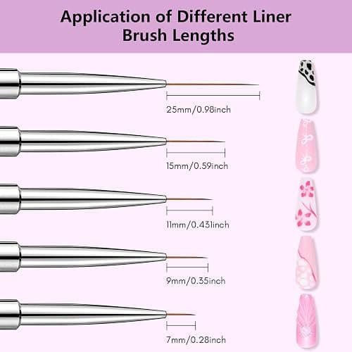 Makartt Nail Art Brushes Set: 5pcs Liner Brushes 7/9/11/15/25mm Thin Nail Art Design Brush with Cap Nail Polish Brush for Builder Gel 3D Nail Gel French Tip Tool Nail Painting thumbnail 2