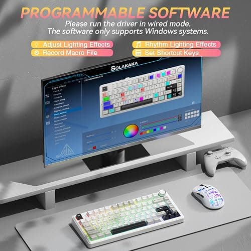 SOLAKAKA A75 75% Wireless Mechanical Keyboard, Hot Swappable Gaming Keyboard with Multifunction Knob & RGB, Gasket Mounted Creamy Keyboard, PBT Keycaps, Compact Layout for Win/Mac/PC thumbnail 8