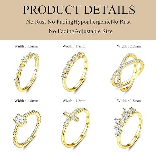 Dochais Gold Rings for Women, 14K Gold Plated Cubic Zirconia Ring Set Thumb Rings for Women Wedding Rings Ladies Rings Gold Stacking Rings Engagement Rings Promise Ring thumbnail 2