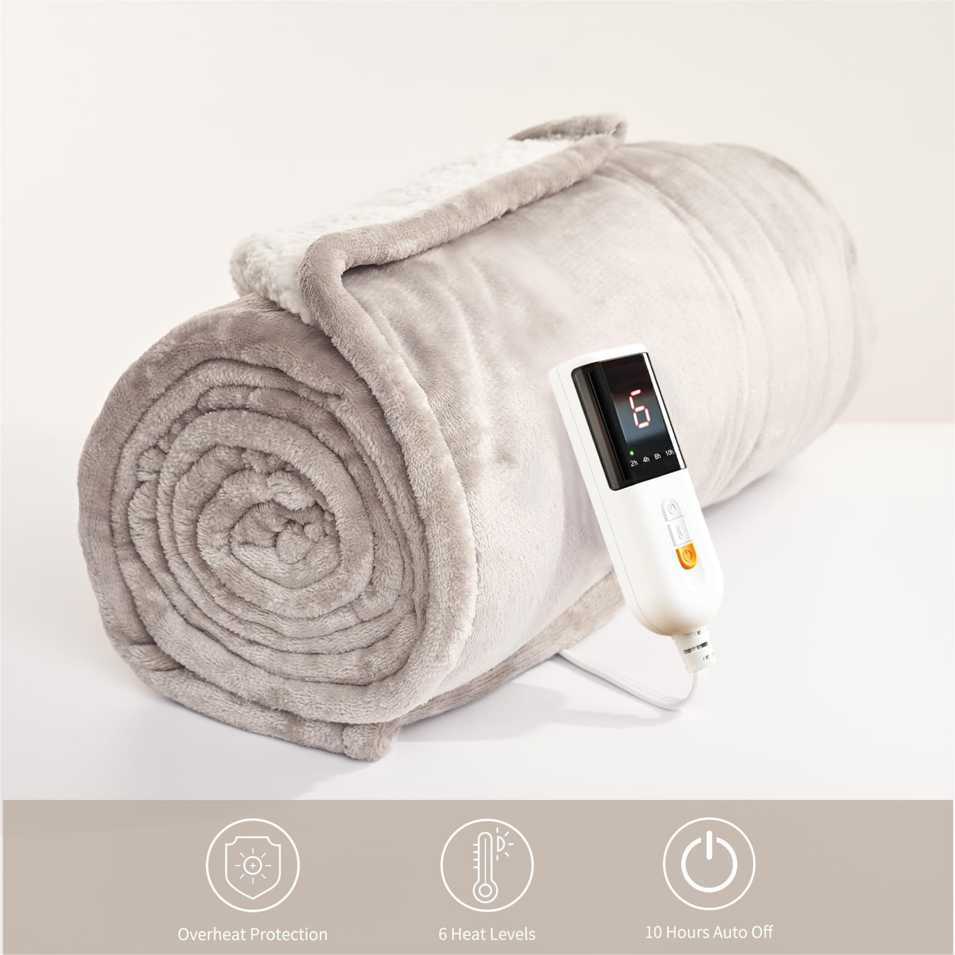 GOTCOZY Heated Blanket Electric Throw - 130x160cm Electric Blanket with 6 Heating Levels & 10 Hours Auto-Off Overheat Protection Soft Silky Plush Heating Blanket Machine Washable(Grey) thumbnail 2