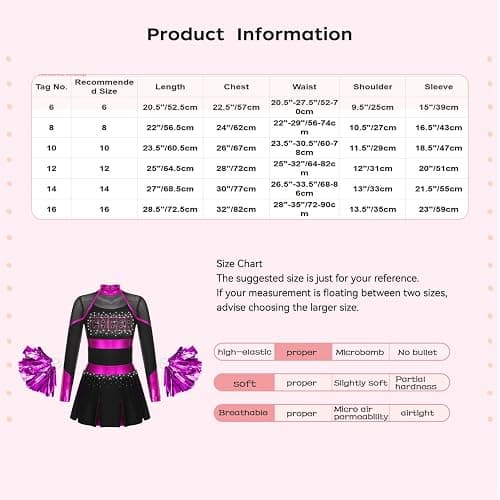 Rswnyirn Girls Cheerleading Uniform Kids Long Sleeve Cheer Dress with Pompom Dance Performance Outfit thumbnail 5
