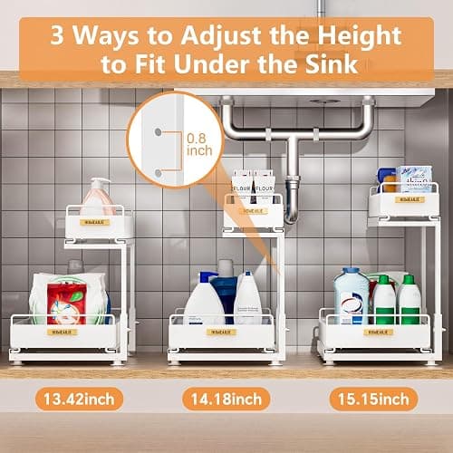 HOMEAILIE Under Sink Organizer, High Adjustable 2 Tier Under Kitchen Sink Organizer, Multi-Purpose Storage Shelf for Kitchen Bathroom Cabinet, White thumbnail 3