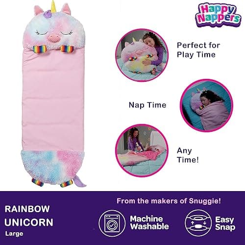 Happy Nappers: Pillow & Sleepy Sack: Large - Rainbow Unicorn - 66 x 30, 2-in-1: Plush Animal Opens Into Sleeping Bag, Soft Play Character, Kids 3+ thumbnail 4