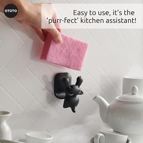 OTOTO Scrubby Cute Cat Sponge Holder for Kitchen Sink - Dishwasher Safe Dish Organizer- Compact, Cute Kitchen Accessories, Dish Sponge, White Elephant Gifts thumbnail 5