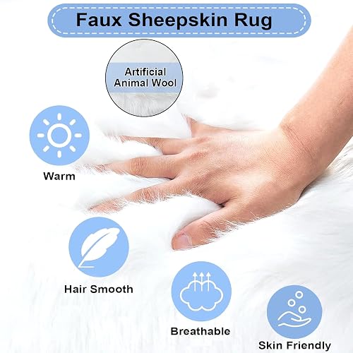 HARESLE Faux Fur Rug Round Shape Shaggy Rugs Floor Carpet for Bedroom Living Room Kids Room (White,Diam 50cm/19.6in/1.64ft) thumbnail 5