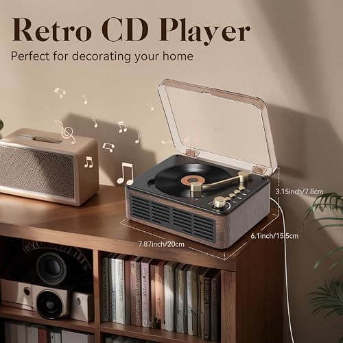 Gueray CD Player with Speakers HiFi Stereo Sound for Home,Bluetooth Retro Wood CD Music Players FM Radio with Remote Control,Support USB & AUX Playback thumbnail 6