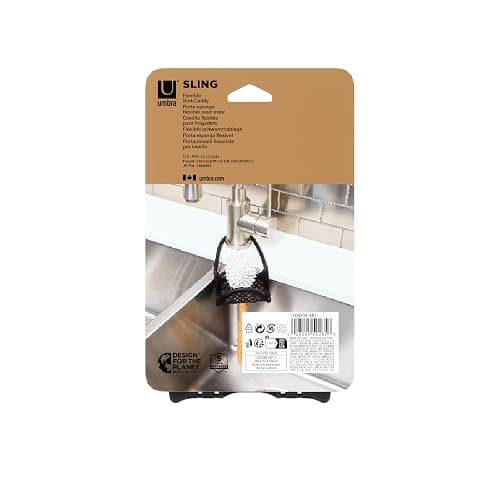 Umbra Sling Kitchen Sink Caddy Sponge Holder, Hangs Over Faucet or Divider, Single, Black thumbnail 9