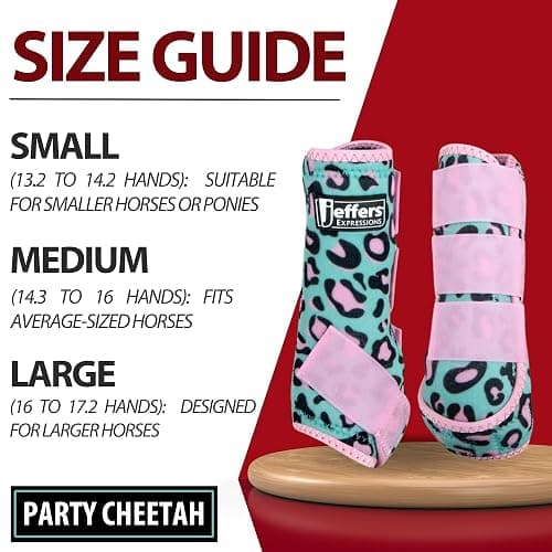 Jeffers Expression Protective Horse Boots 1 Pair, Party Cheetah- Safe Neoprene Leg Guards, Comfortable Fit, Durable Strap Closures, Front & Hind Support, Accessories for Travel & Riding - Large thumbnail 3
