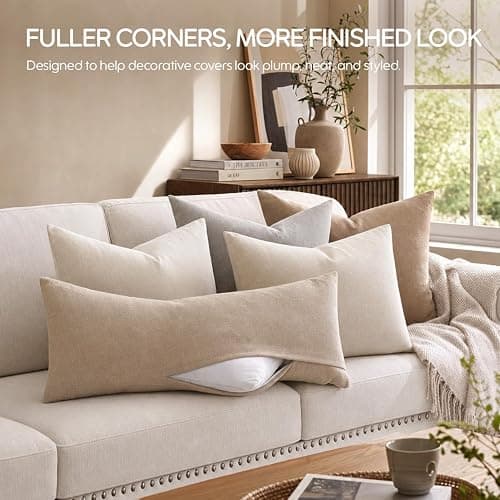 Swandream Feather Throw Pillow Inserts Set of 4, Fuller Fit Square 22 x 22 Inches Decorative Pillow Inserts, Feather Blend Throw Pillows for Bed, Couch and Sofa thumbnail 7