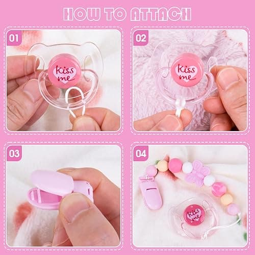 Aori Pacifier Clips for Rebron Baby Dolls Silicone Holders Clips with Magnetic Pacifier -Pink thumbnail 5
