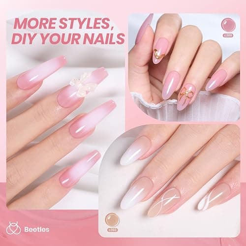 Beetles Jelly Gel Nail Polish Set, 6 Colors Jelly Gel Polish Kit Nude Pink Neutral Nail Art Design Sheer Translucent Gel Nail Kits Soak Off Uv Nail Lamp Cured Nail Manicure Gift for Women thumbnail 3