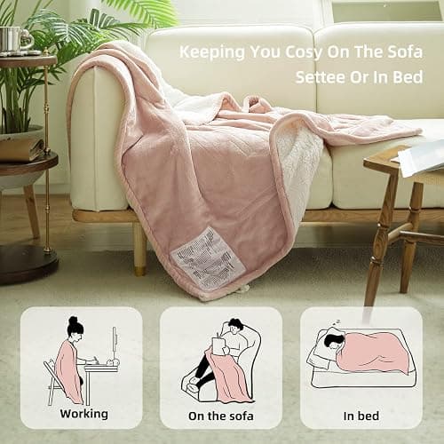 GOTCOZY Heated Blanket Electric Throw 50''X60''- Soft Silky Plush Electric Blanket with 4 Heating Level & 3 Hour Auto Off Heating Blanket, ETL Certified Machine Washable (Rose Dust) thumbnail 3