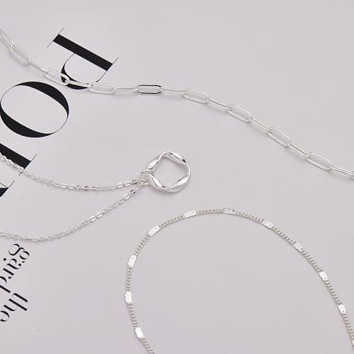 Poxtex Layered Gold Necklaces for Women,Stackable Dainty 14K Gold Silver Plated Trendy Circle Paperclip Chain Pendant Choker Necklace,Simpl Diamond Cross Bow Jewelry Set Gifts for Women thumbnail 8