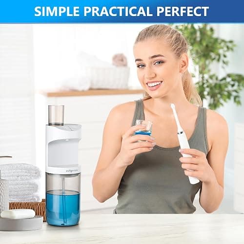 ZOFGENOW Automatic Mouthwash Dispenser for Bathroom,Bathroom Accessories 19.4 Fl Oz Dispensers with Magnetic Cups,Wall Mounted Dispenser,Suitable for All Age Groups,White thumbnail 2