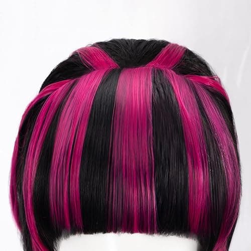 ZNTU Black Mixed Pink Cosplay Wig with Bangs, Elf Ears and Free Wig Cap - 80cm Heat Resistant Synthetic Fiber Wig for Halloween, Theme Parties and Anime Fans thumbnail 4