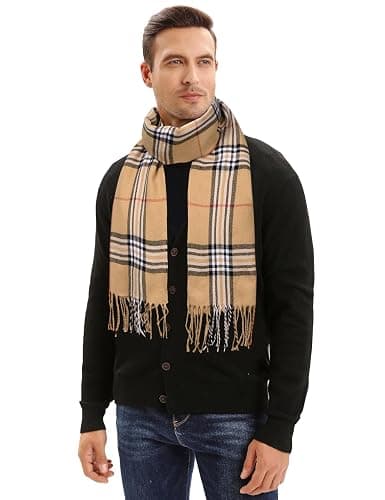 UMIPUBO Men's Scarves Classic Cashmere Wool Touch like Scarf Plaid Tartan Reversible Check Tassel Ends Solid Long Winter Scarf thumbnail 5